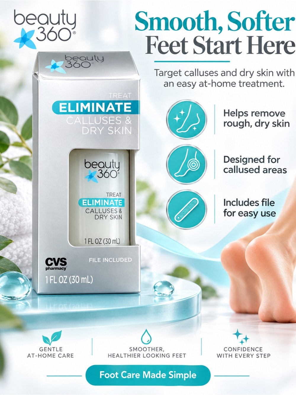 beauty 360 Eliminate Calluses & Dry Skin Foot Treatment - White